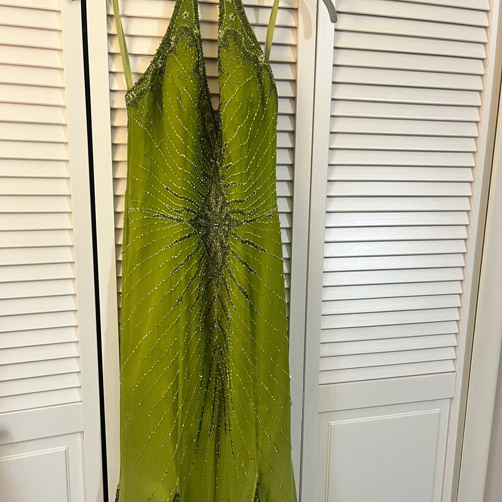 Lime green gorgeous halter evening gown.